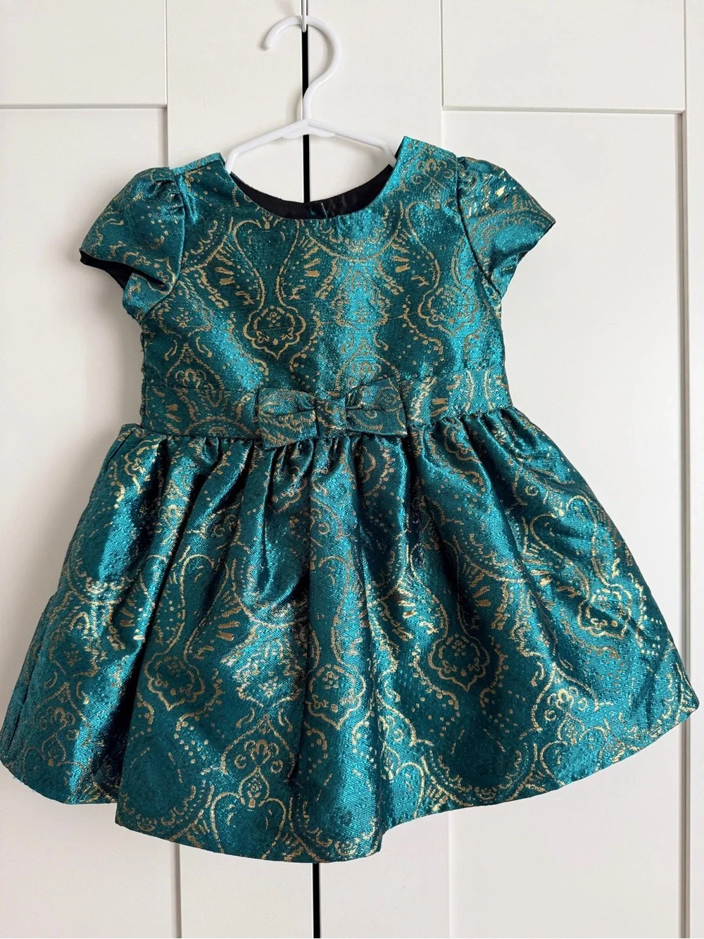The Children's Place Teal and Gold Brocade Party Dress